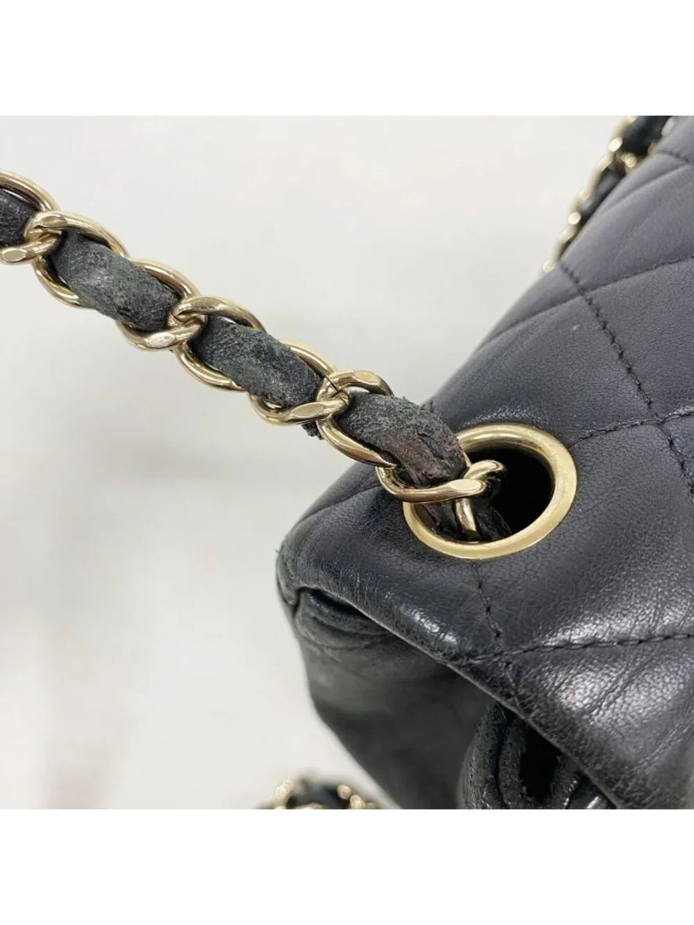 Chanel Shoulder Bag Mini Quilted Lambskin Black Gold